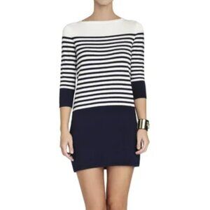BCBGMaxAzria Ethel Striped Color Blocked Sweater White and Navy Dress, Size L